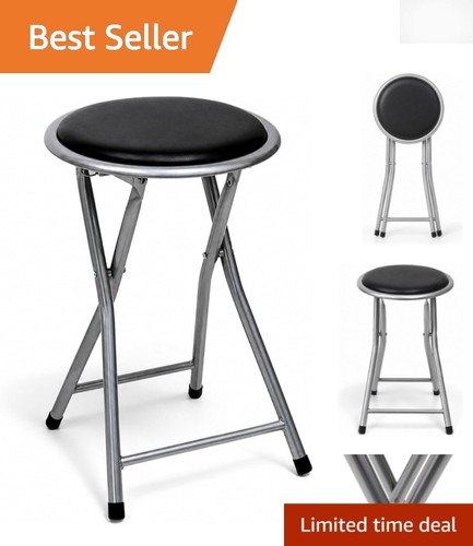 Compact black folding stool - black,